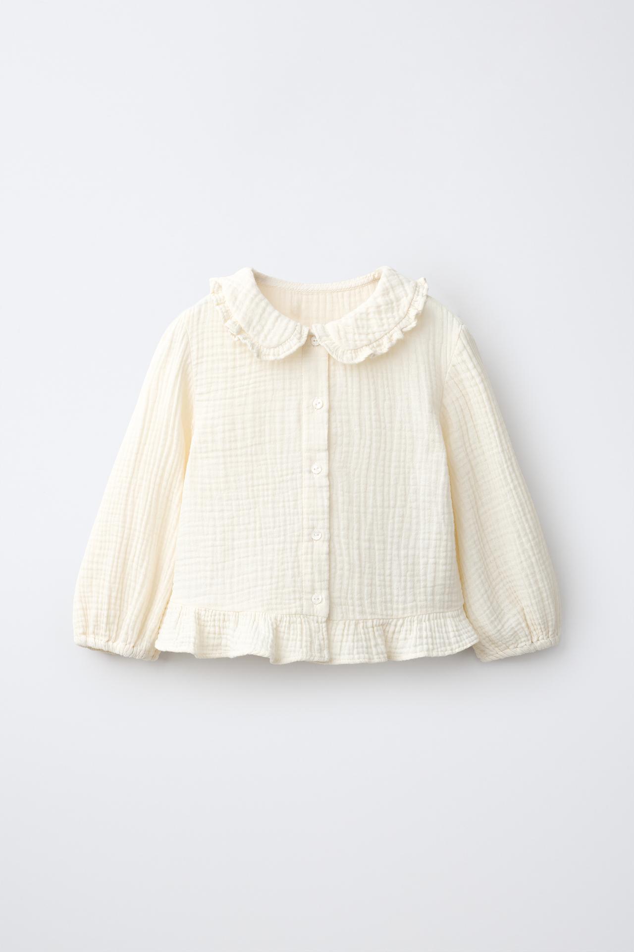 TEXTURED RUFFLE SHIRT — Ecru
