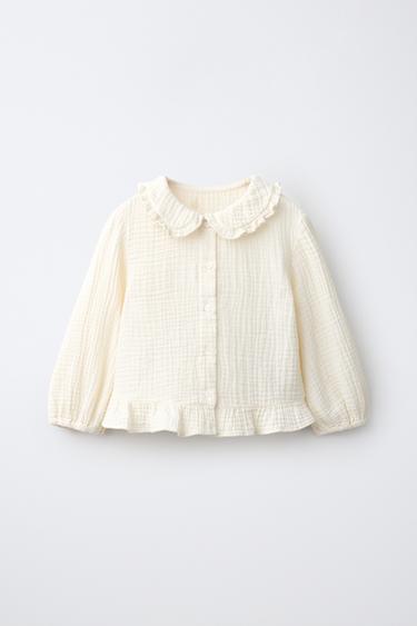TEXTURED RUFFLE SHIRT — Ecru 1
