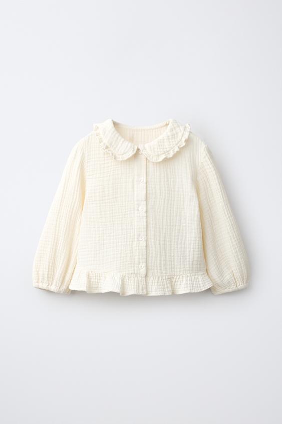 TEXTURED SHIRT WITH RUFFLES - Ecru by Zara - Image 0