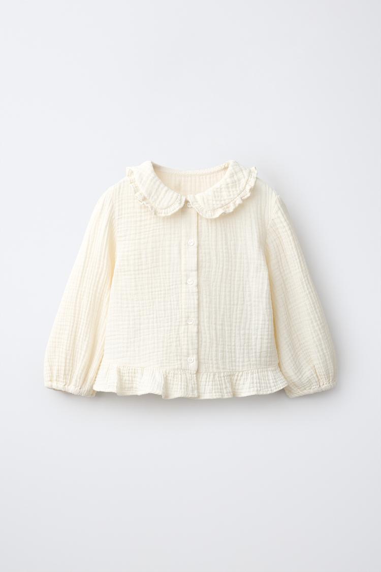 TEXTURED RUFFLE SHIRT — Ecru