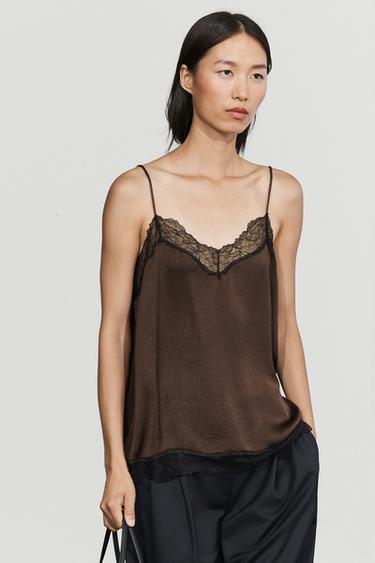 Contrast lace camisole top — Brown marl 2