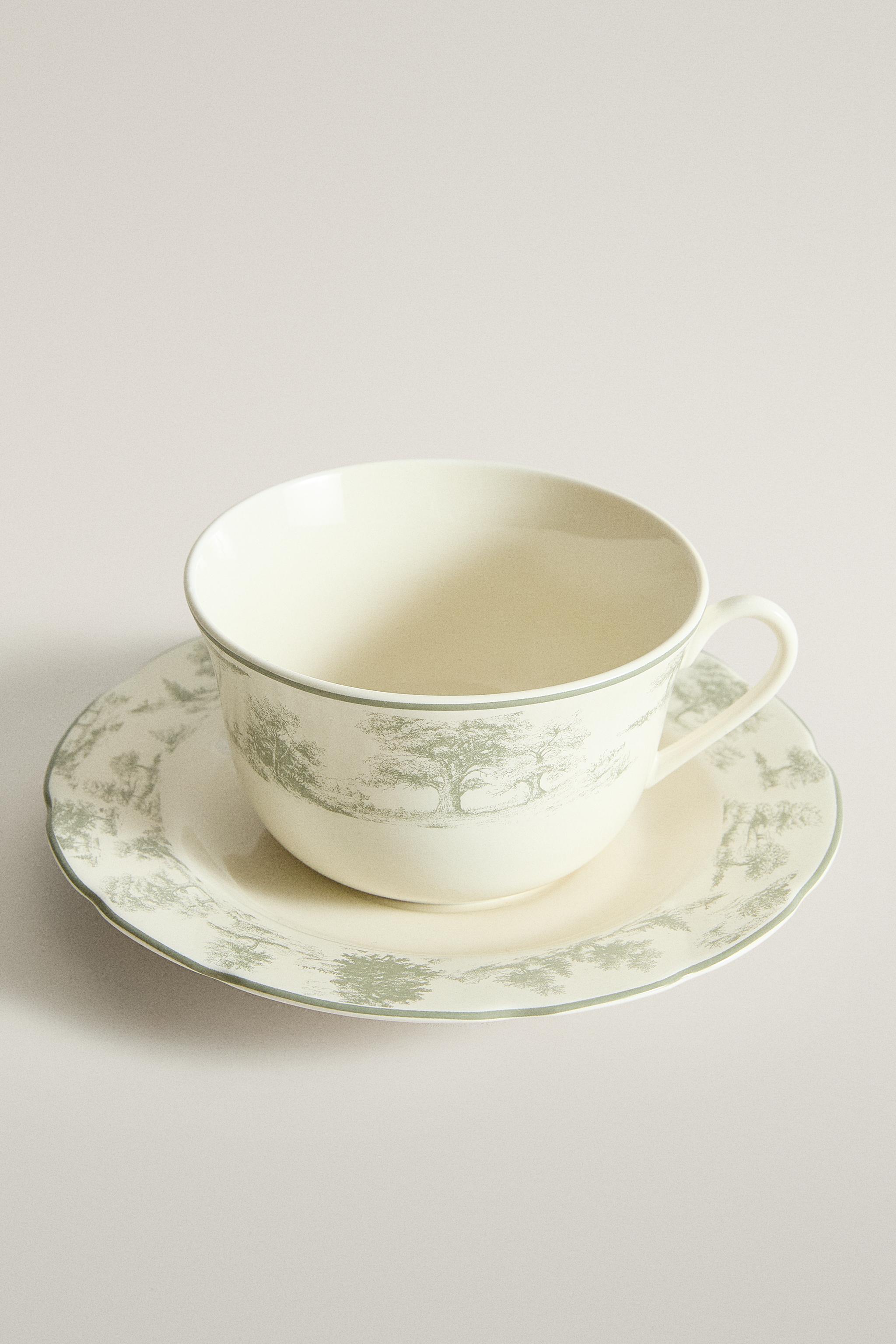TOILE PORCELAIN TEACUP AND SAUCER