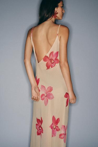 Zara DRAPED FLORAL MIDI DRESS - only one