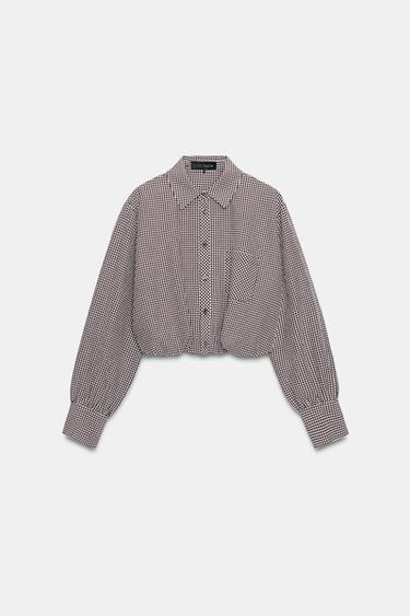 CHEMISE BALLON À CARREAUX VICHY - Marron / Écru de Zara - Image 5