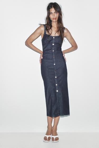 VESTIDO Z1975 MIDI DENIM DE ALÇAS - Azul da Zara