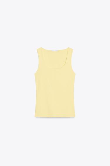 HAUT EN POLYAMIDE À BRETELLES LARGES - Jaune clair de Zara