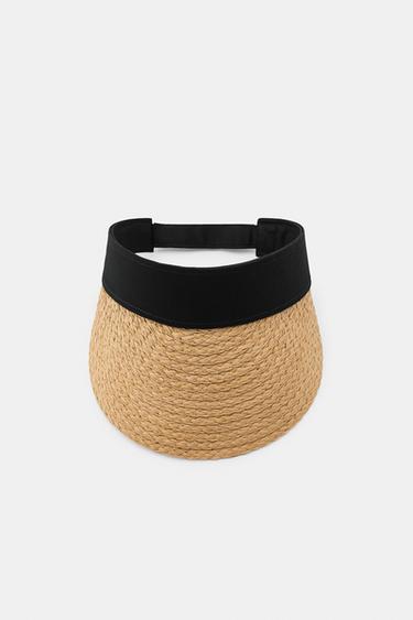 Zara 撞色飾條髮箍式遮陽帽 - 淺米色