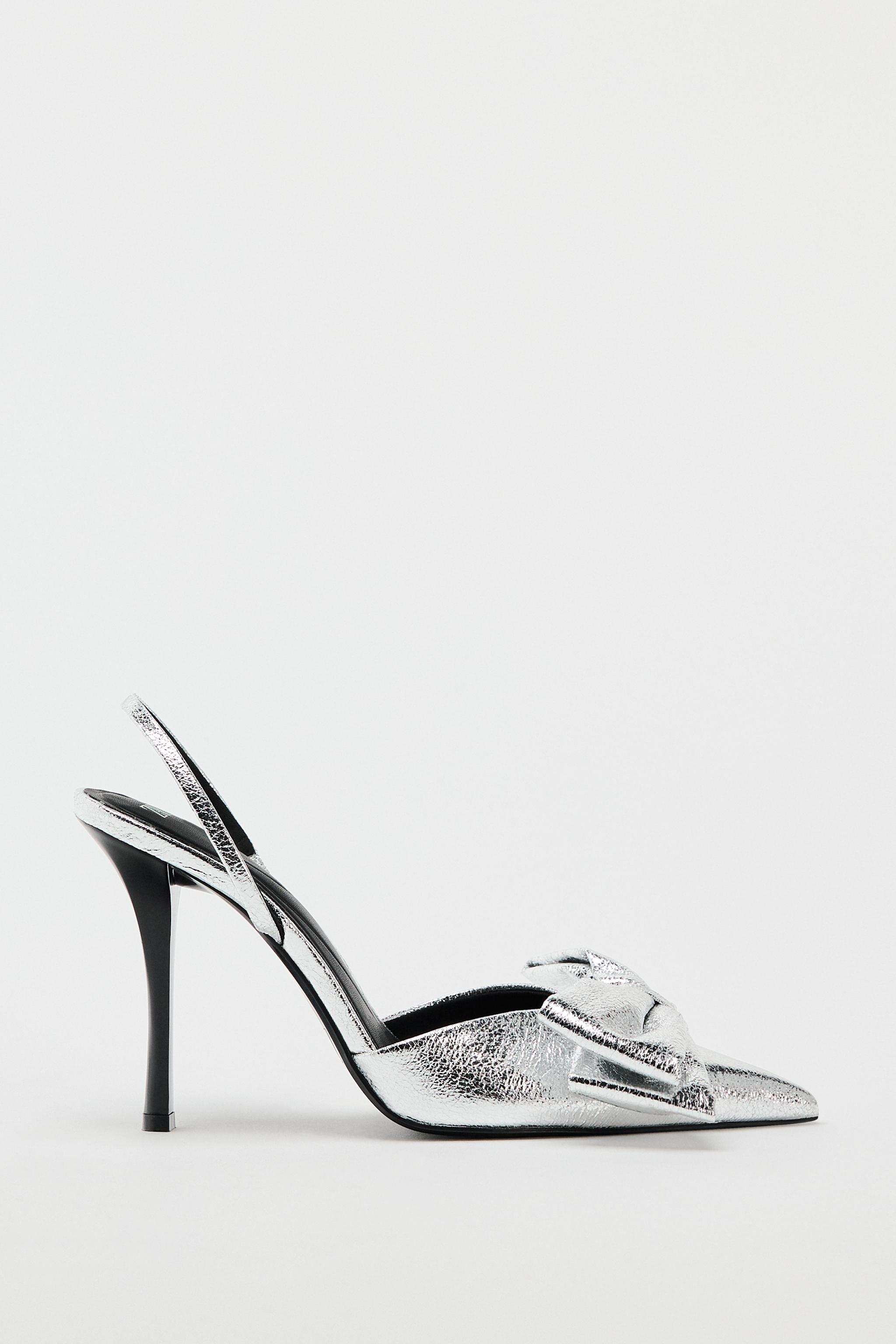 METALLIC HIGH-HEEL SHOES WITH BOW - Silver | ZARA United 