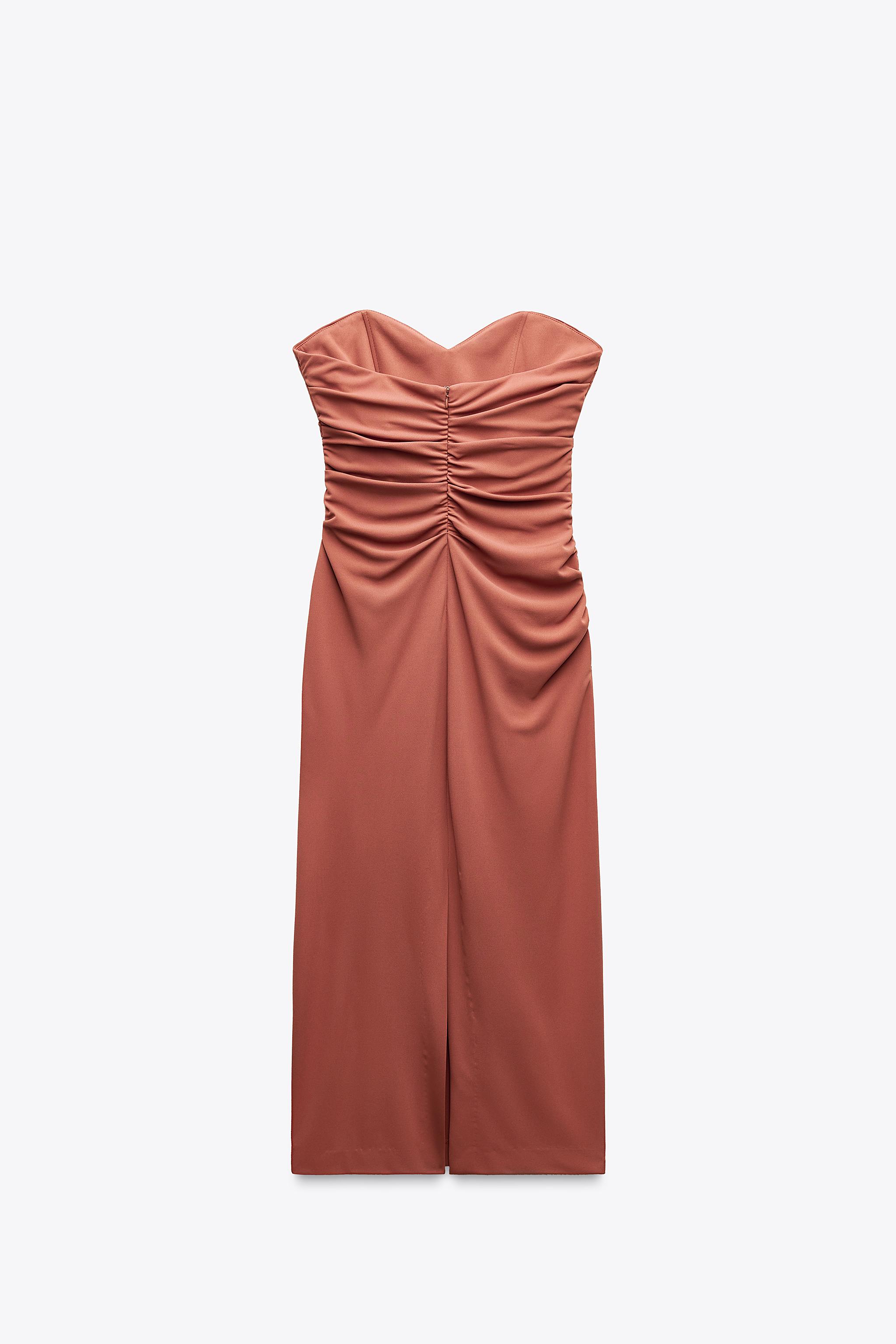 STRAPLESS MIDI DRESS - Brick | ZARA Canada STRAPLESS MIDI DRESS - Brick | ZARA Canada