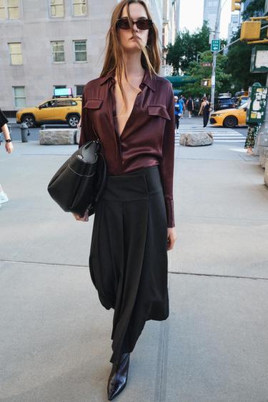 ZW COLLECTION SATIN SHIRT - Burgundy by Zara