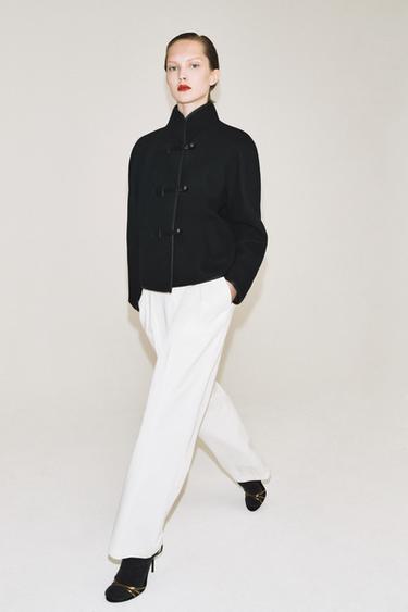 ZW COLLECTION SHORT WOOL-BLEND COAT WITH FROG FASTENING — Black 1