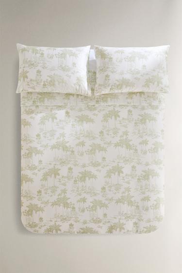 HOUSSE DE COUETTE SATIN TOILE DE JOUY PALMIERS - Vert de Zara - Image 0