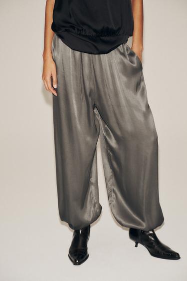 SATIN BALLOON TROUSERS - Light grey by Zara - Image 1