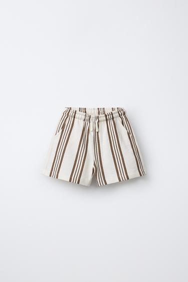 STRIPED BERMUDA SHORTS - Ecru / Brown by Zara