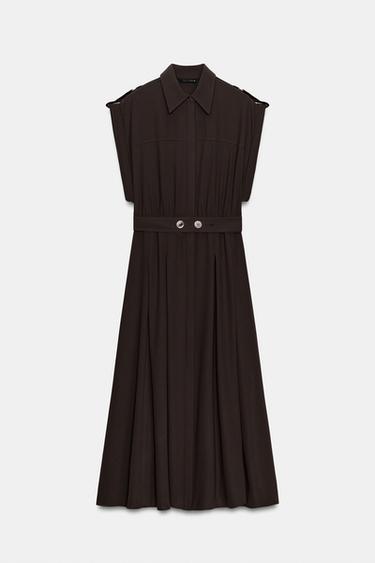 MIDI DRESS WITH BELT - Brown by Zara