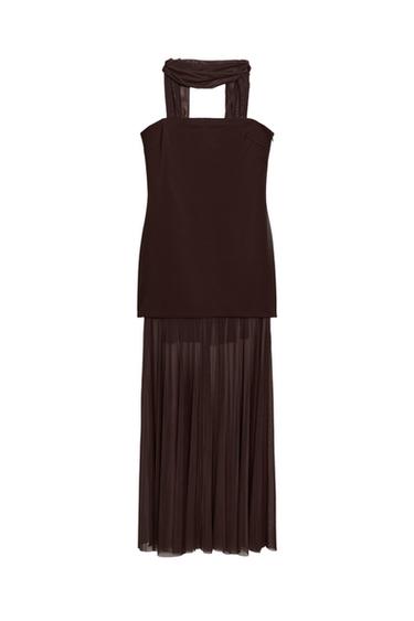 VESTIDO COMBINADO FULAR - Marrón de Zara