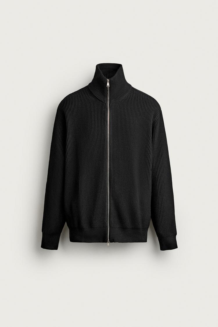 COMPACT ZIP CARDIGAN — Black