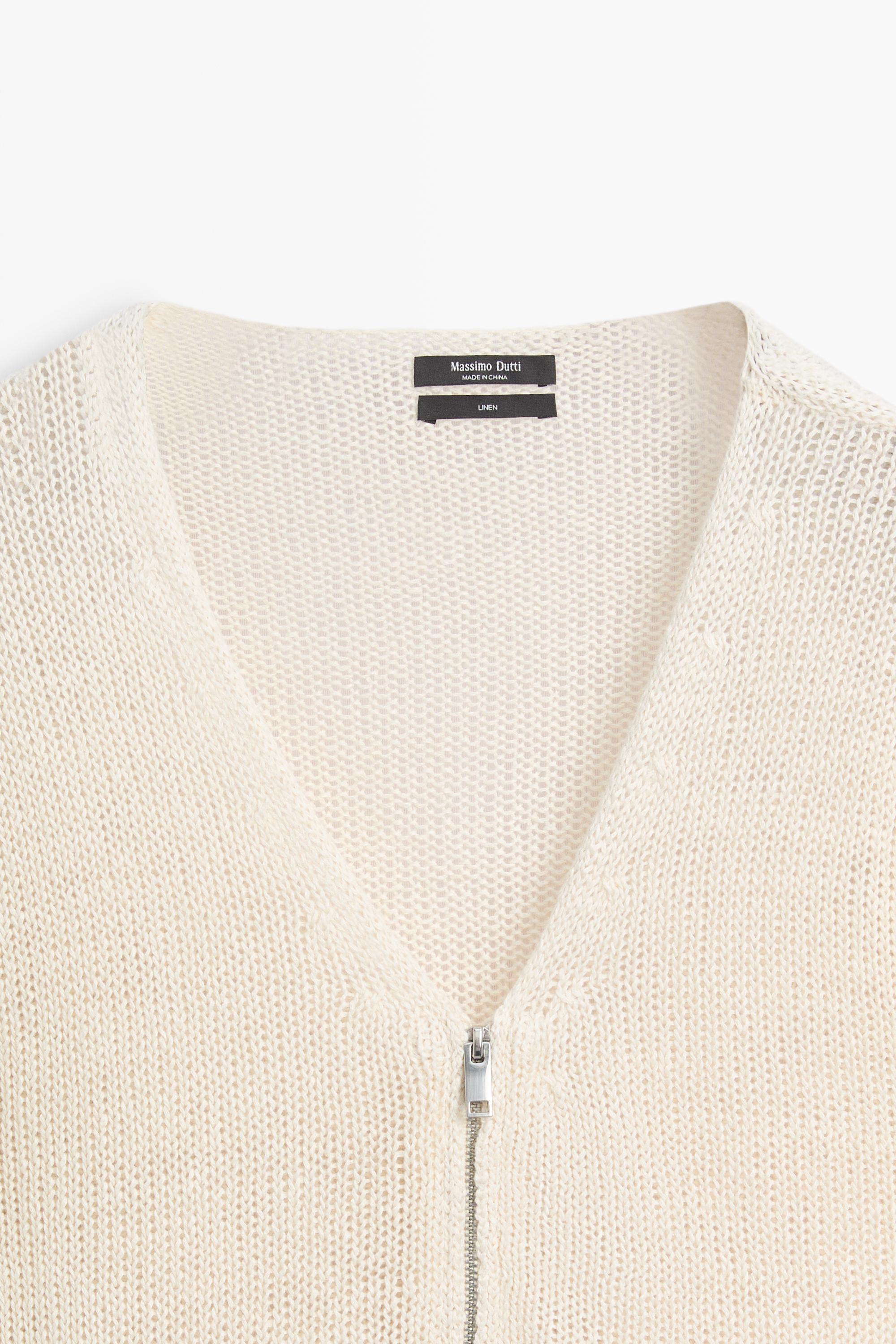 100% linen knit zip-up cardigan