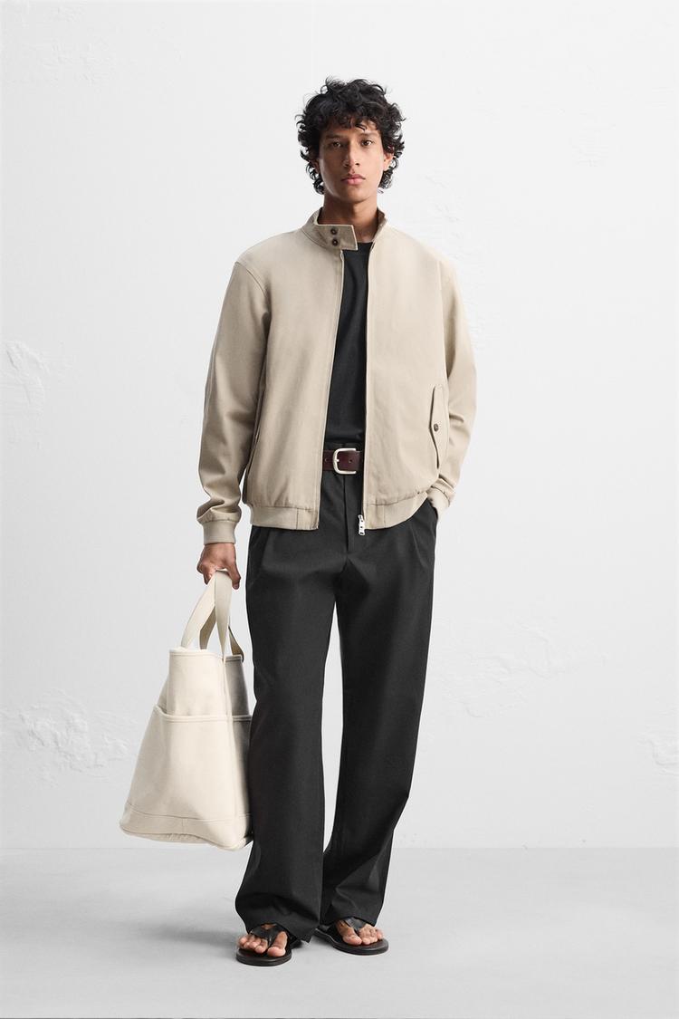 Cream Bomber Bomber Beige Zara COTTON BOMBER JACKET Beige ZARA