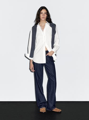Zara Long 100% cotton poplin shirt - White