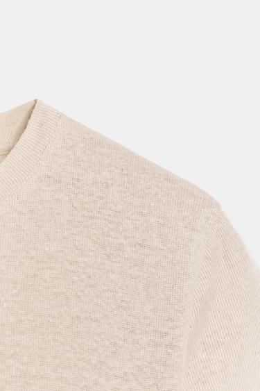 LINEN BLEND SHORT SLEEVE T-SHIRT - Sand by Zara - Image 6