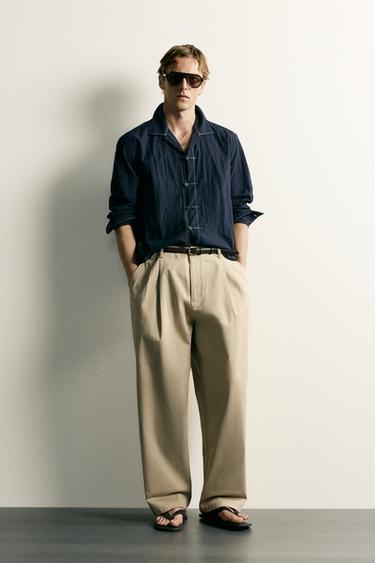 Zara TEXTURED FROG FASTENING RELAXED FIT SHIRT - Navy blue