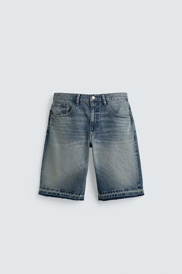 Zara RELAXED FIT DENIM SHORTS - Blue