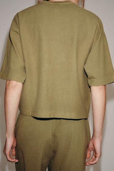 FADED-EFFECT SHORT SLEEVE T-SHIRT - Olive green by Zara - Image 2
