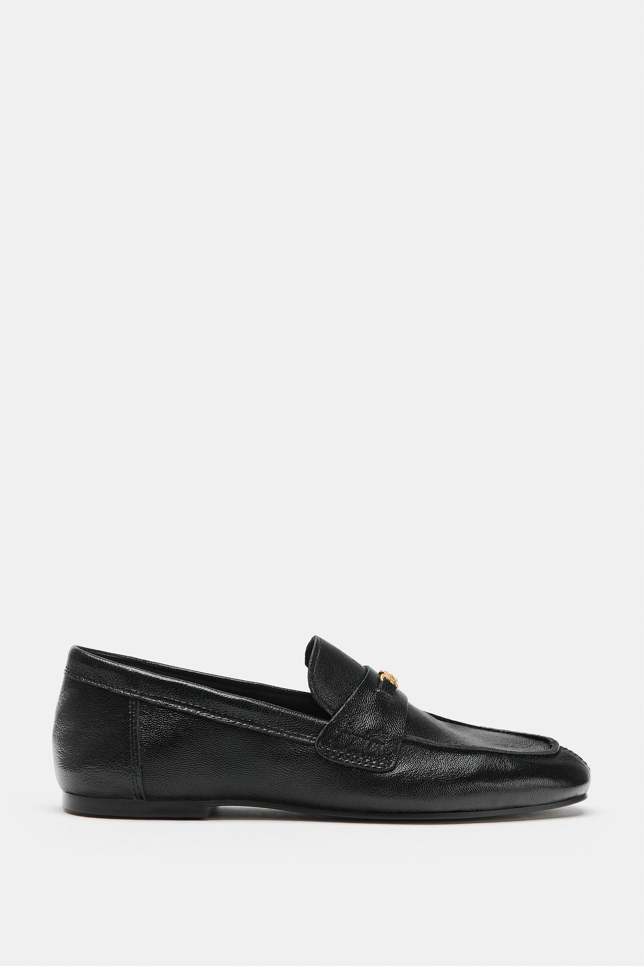 LEATHER LOAFERS WITH METAL HARDWARE — Black