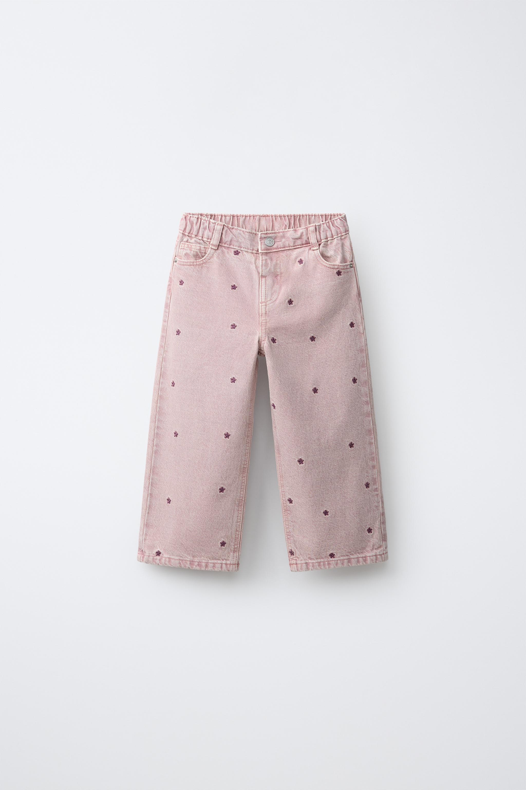 Детские джинсы Zara STAR EMBROIDERED WIDE LEG TWILL PANTS — фото 2