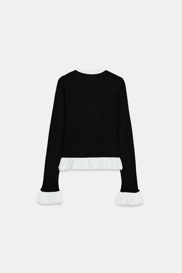 VESTE COMBINÉE TRICOT CONTRASTE - Noir / Blanc de Zara - Image 5