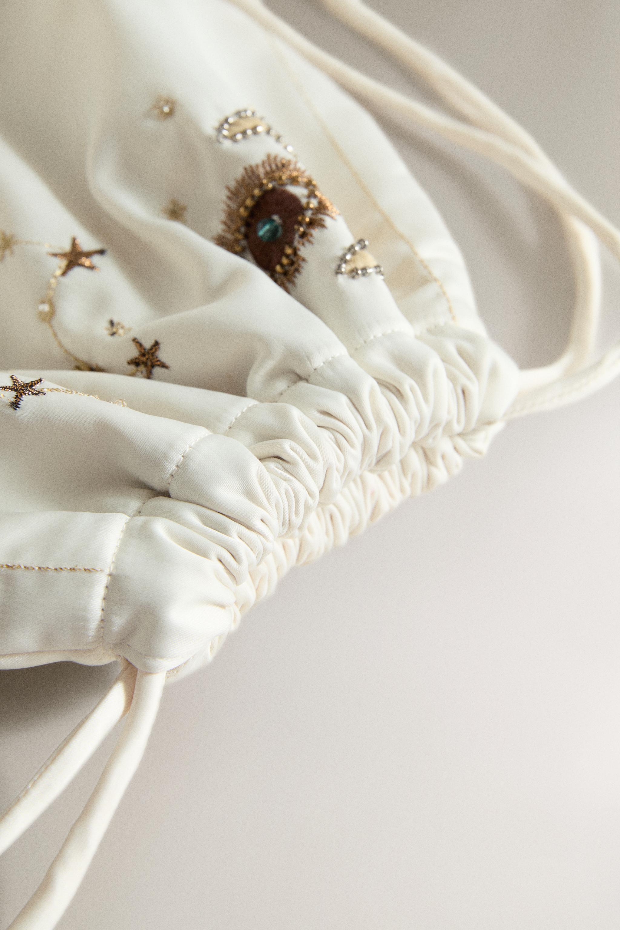 LARGE EMBROIDERED BAG | MARISA BERENSON — Beige