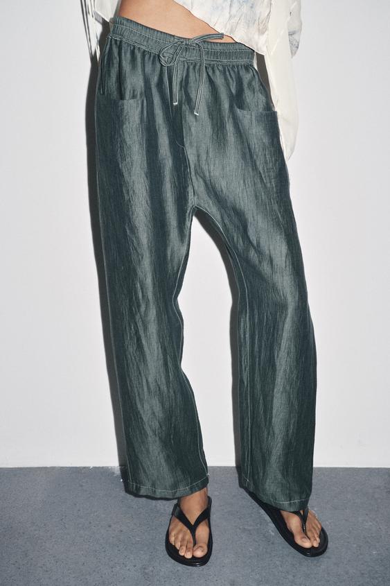 LINEN PANTS WITH CONTRAST STITCHING