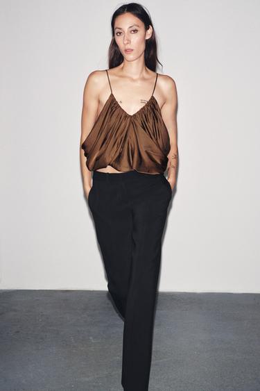 ტოპი მოფარდაგებული პრიალა ZW COLLECTION - Zara-ს Tobacco