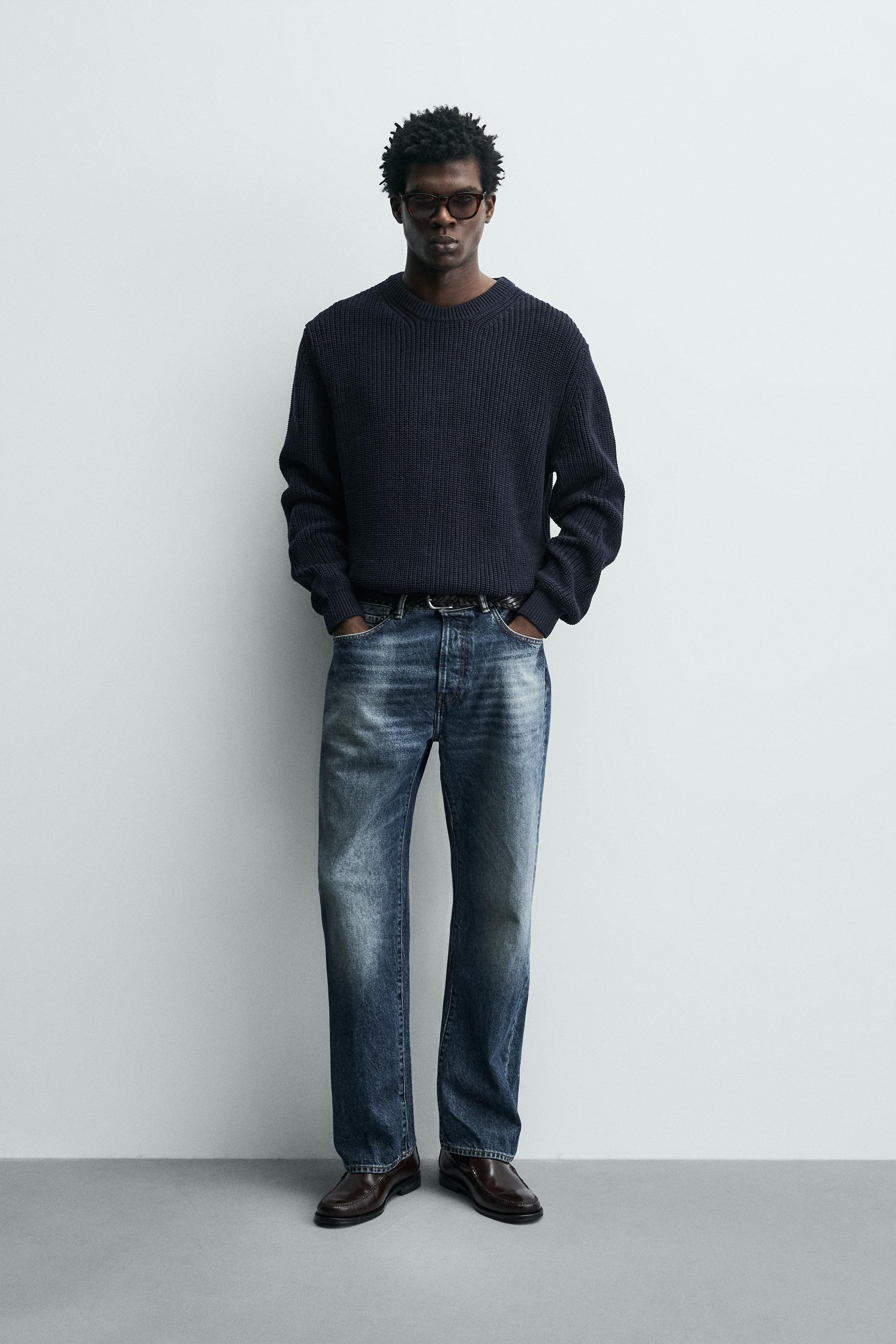 レギュラーフィットコットンセーター - ネイビーブルー | ZARA Japan