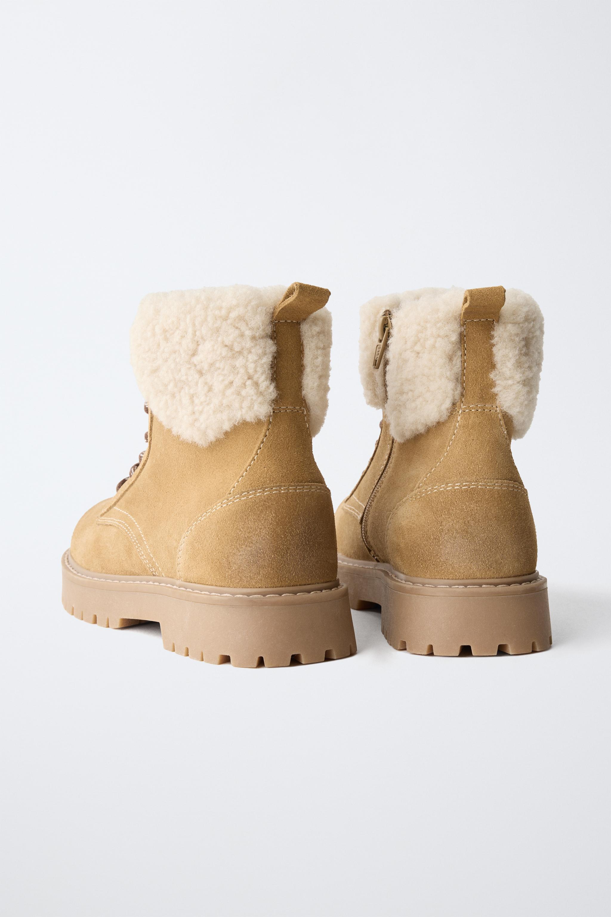 LEATHER FAUX SHEARLING ANKLE BOOTS