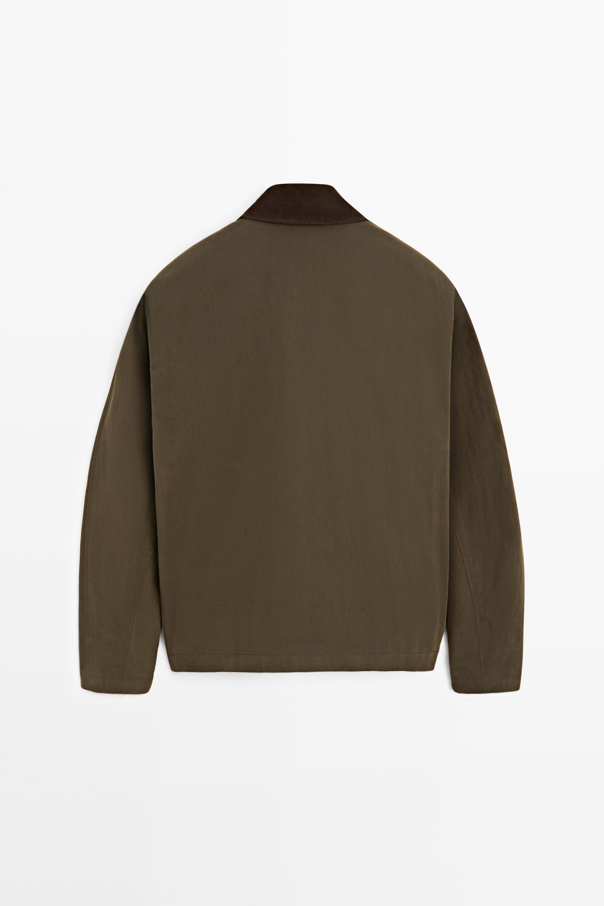 Jacket with leather collar detail