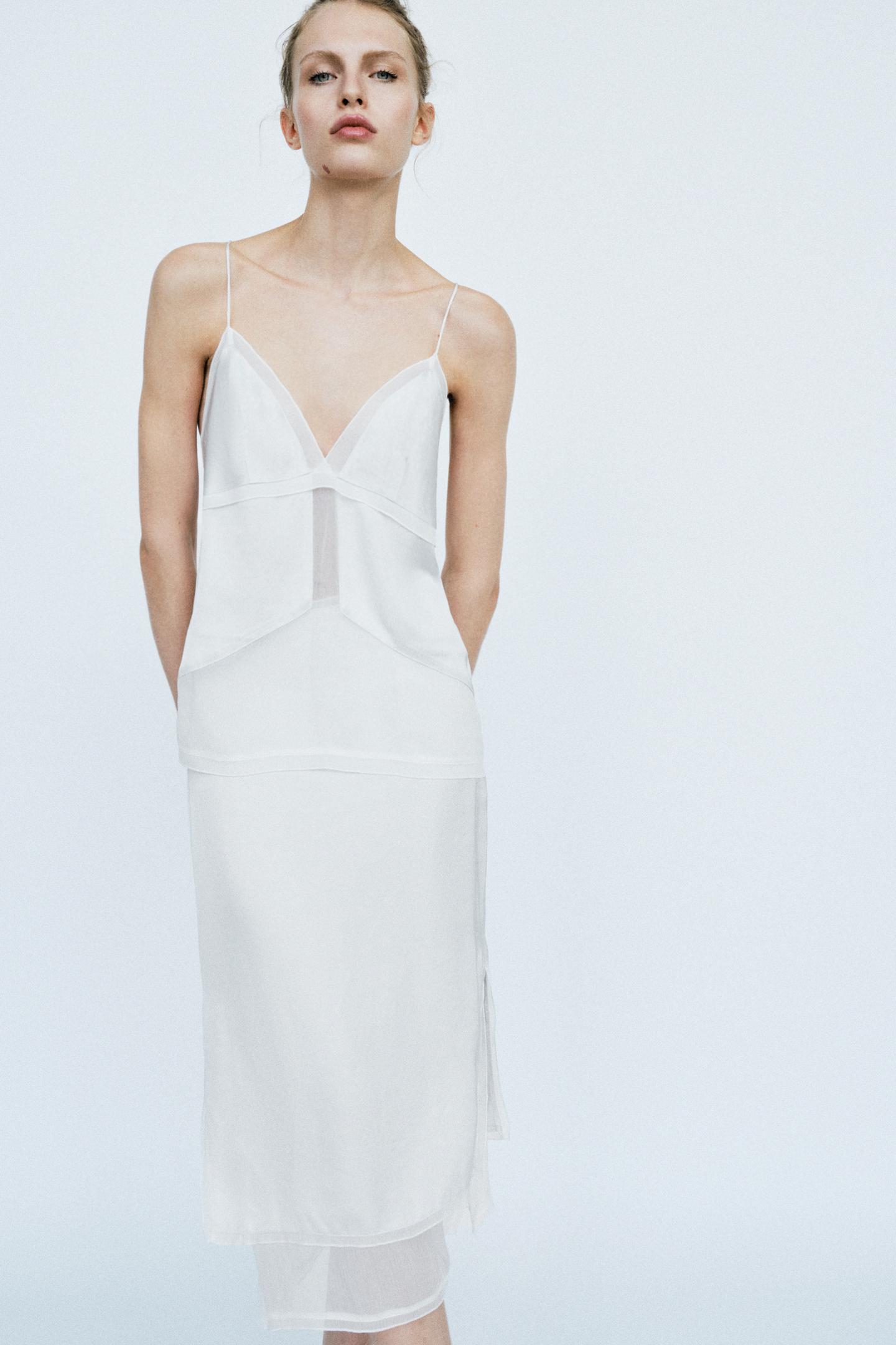 Женская юбка Zara Combined Satin MIDI, цвет: Пастельный синий — фото 2