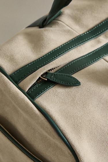 LEATHER TRAVEL BAG - Beige / Green by Zara - Image 4