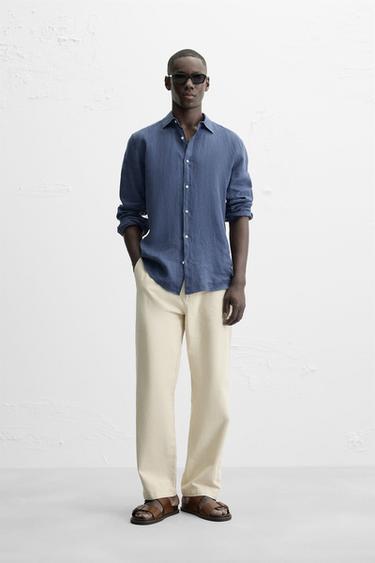 100% LINEN SHIRT - Blue by Zara - Image 0