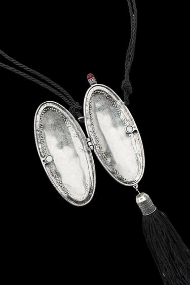 STONE LOCKET CORD NECKLACE - Silver by Zara
