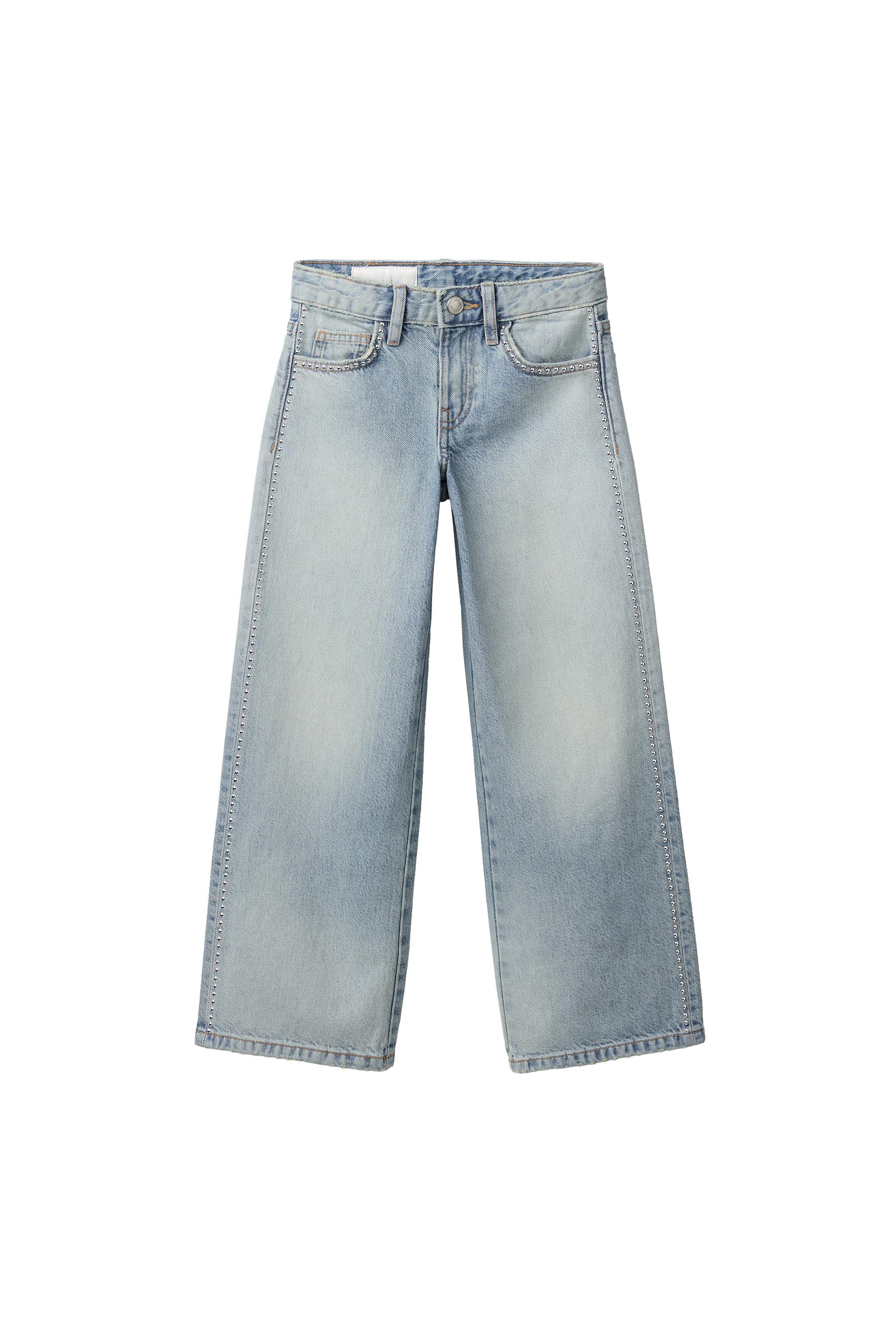スタッズ付きワイドレッグデニムパンツ - ブルー | ZARA Japan / 日本