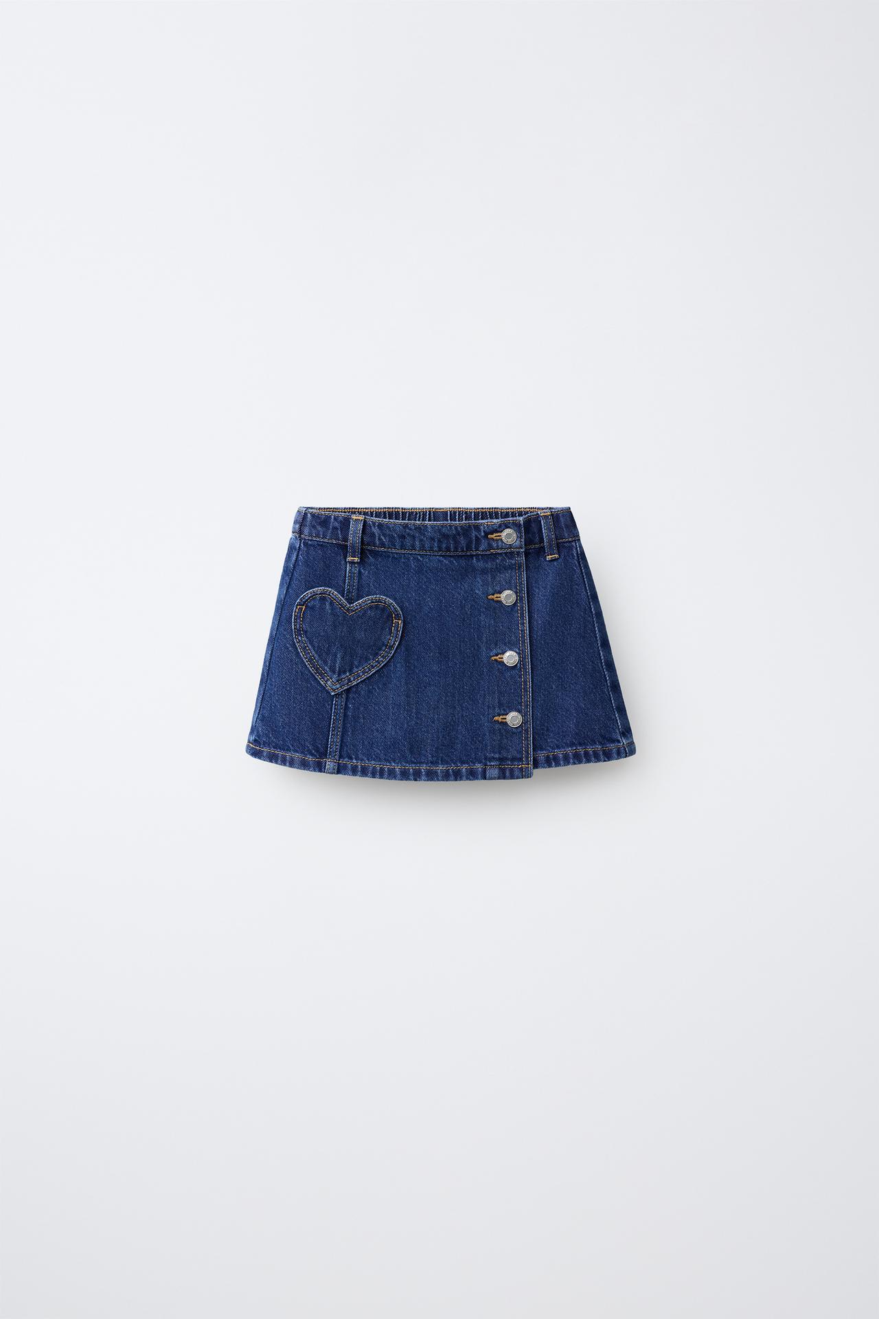 HEART POCKET DENIM SKIRT — Blue