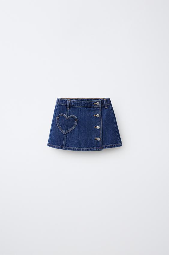 Zaras DENIMKJOL MED HJÄRTFICKA - Blå - Bild 0
