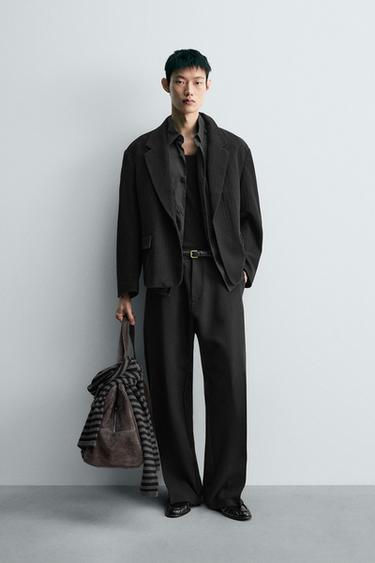 BOXY FIT HERRINGBONE BLAZER - Black by Zara