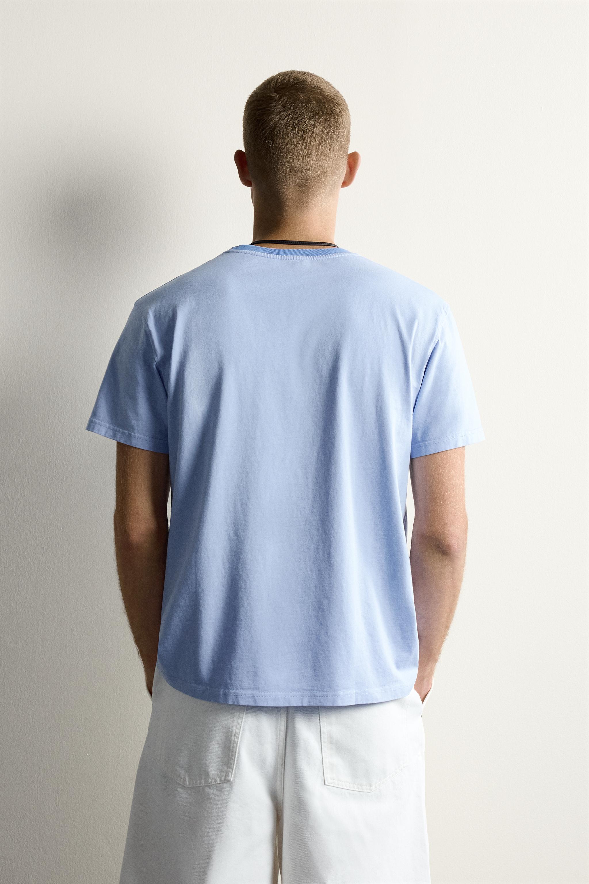 Мужские футболки Zara CONTRAST NECK RELAXED FIT T-SHIRT — фото 3