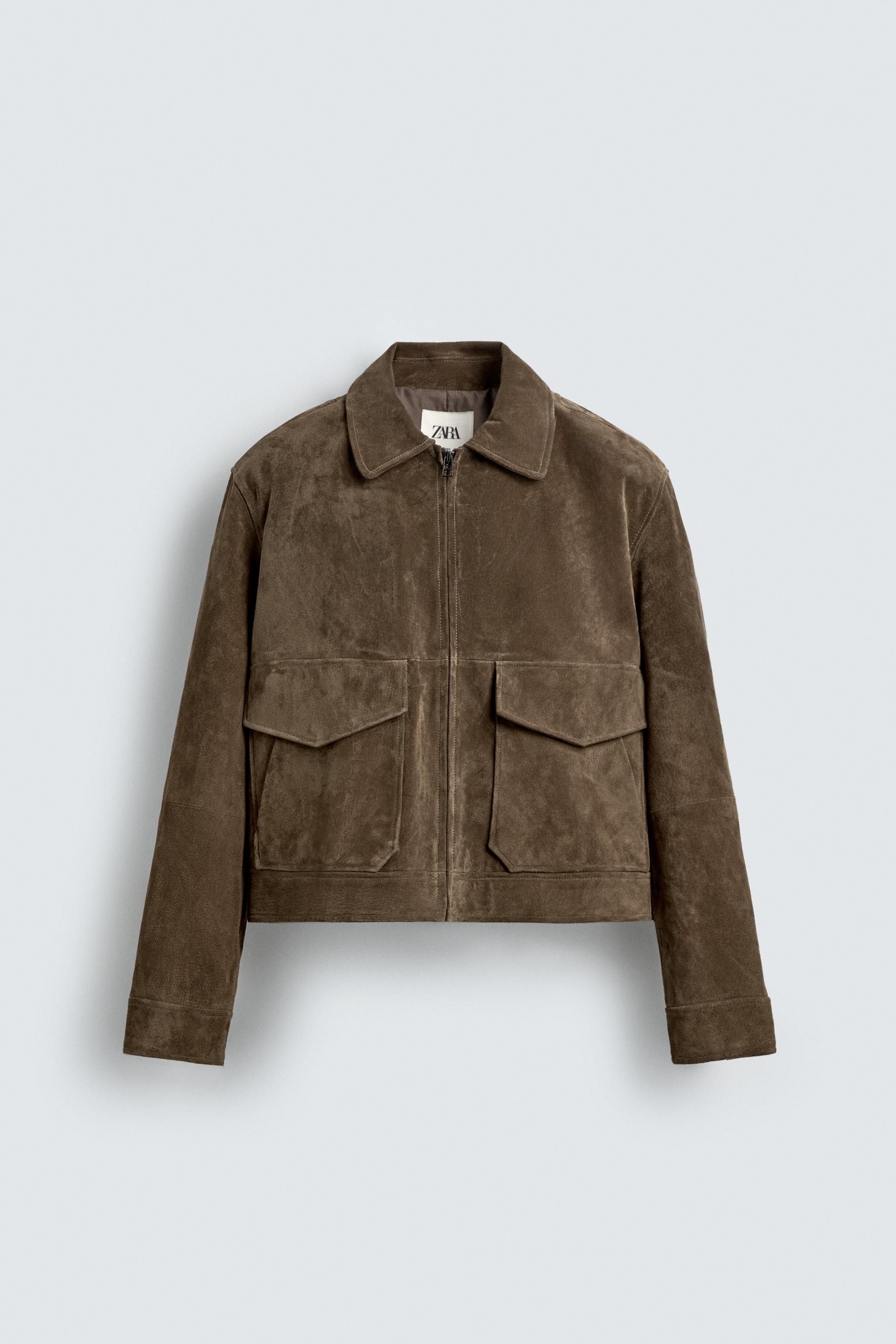 BLOUSON COUPE CARRÉE EN CUIR DE DAIM