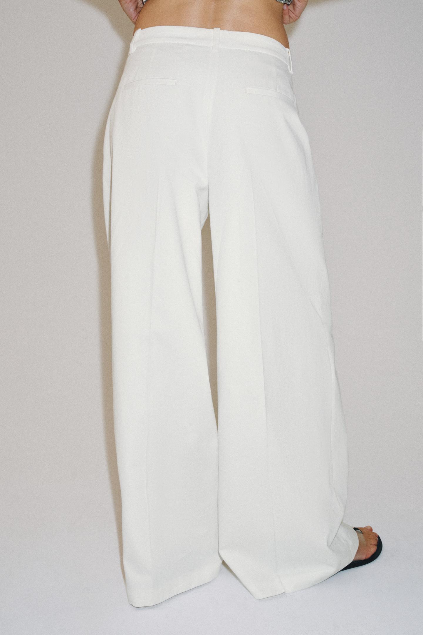 Женские брюки Zara ZW Collection Pleated Wide Leg, цвет: Белый — фото 6