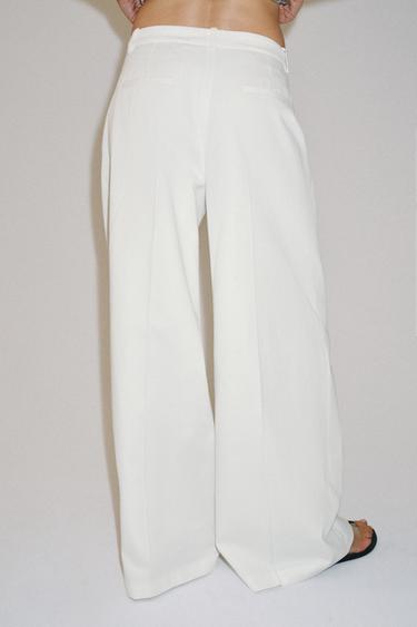 PANTALON WIDE LEG PLISSÉ ZW COLLECTION - Blanc de Zara - Image 5