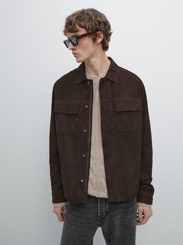 Zara Suede leather jacket with pockets - Dark brown